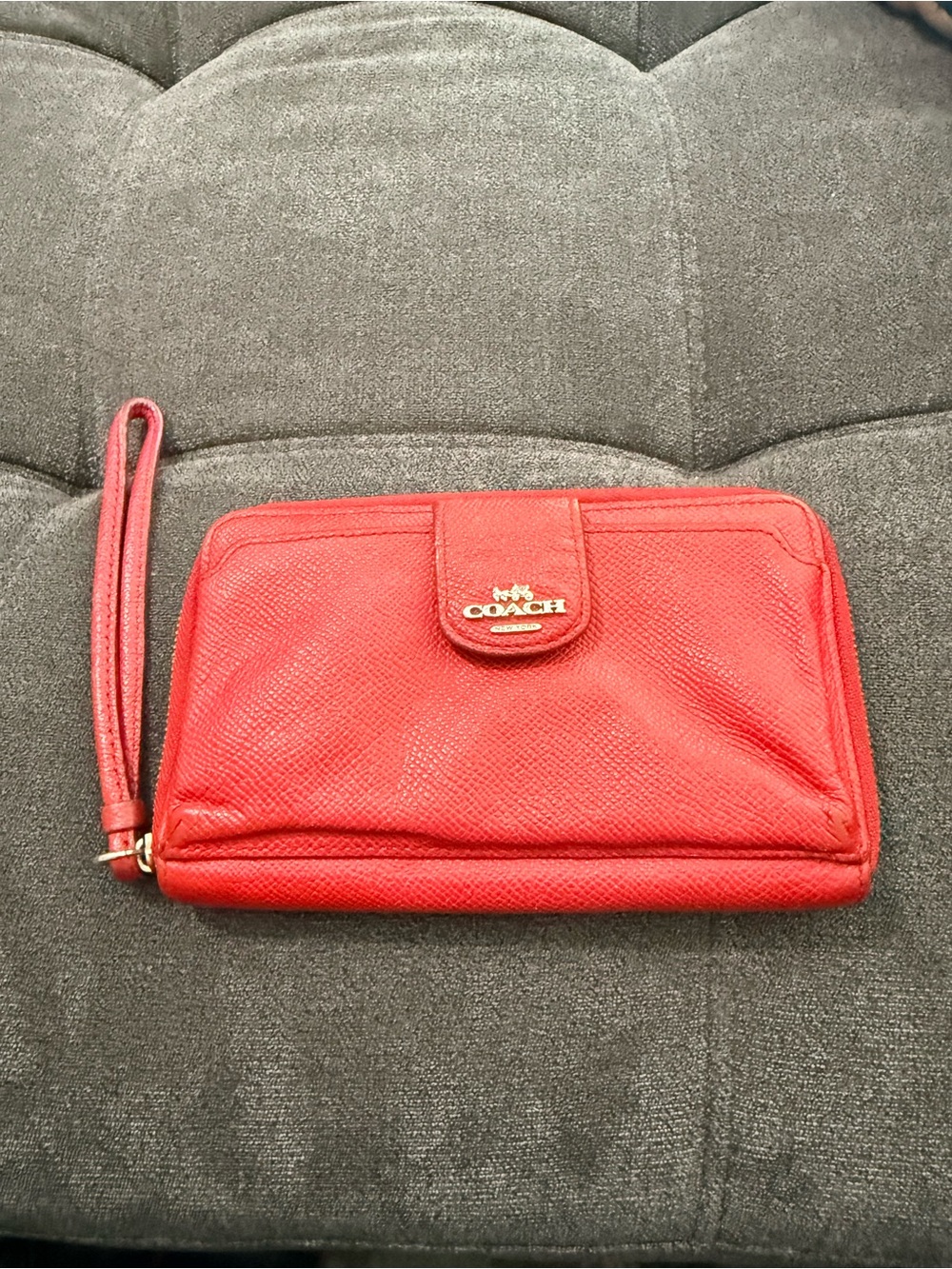 Coach Red Leather Wristlet Clutch with Gold Logo